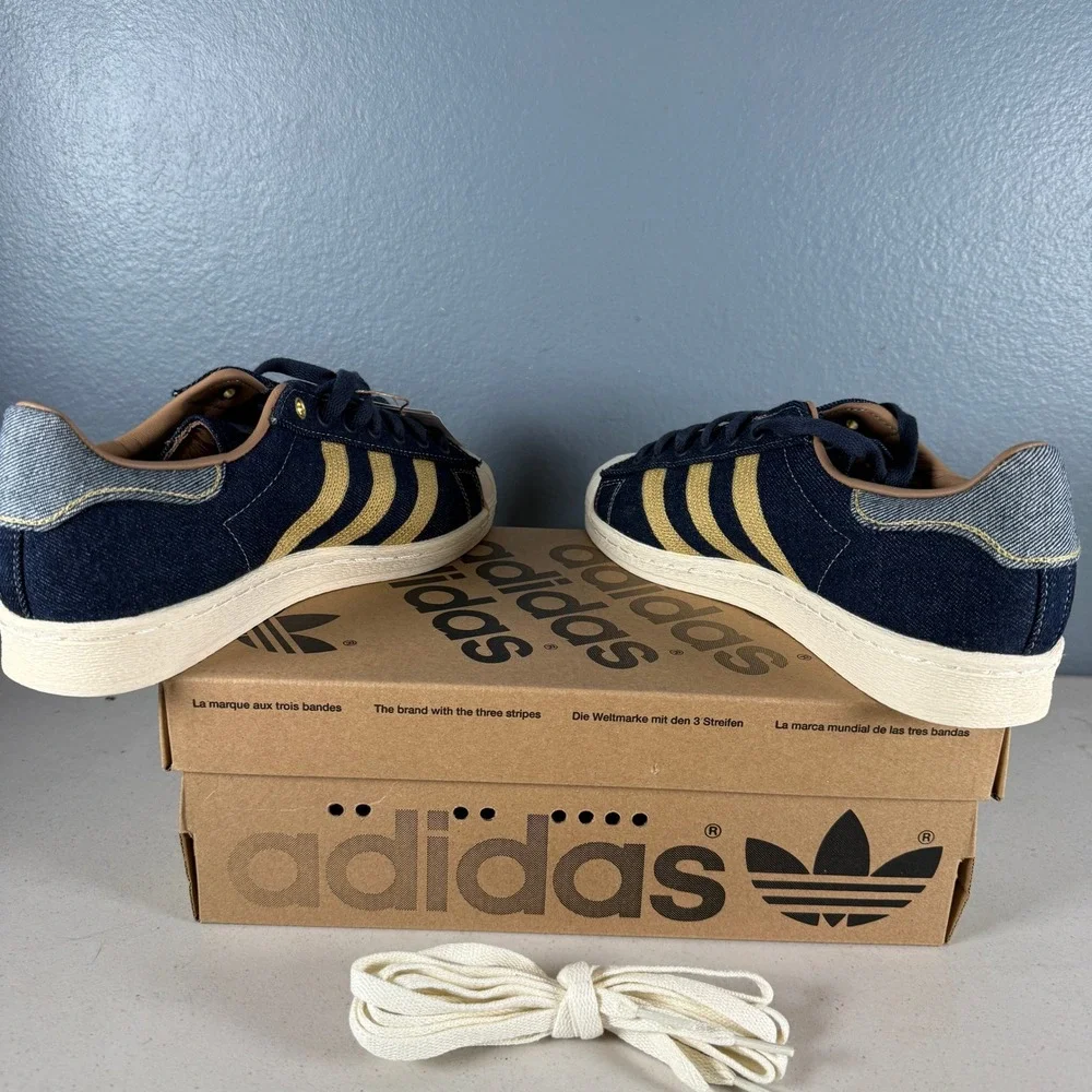 Adidas Superstar Denim‎ Navy Gold Indigo Shell Toe Sneakers GX6351 Size 8 - Picture 7 of 9